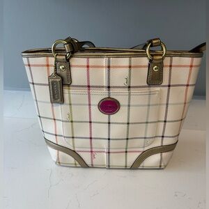 Coach Multicolor Plaid Tote Bag